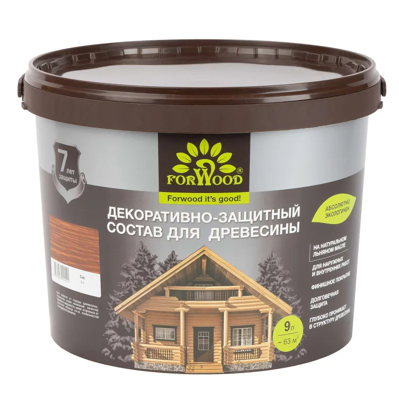 Состав декоративно-защитный для древесины Forwood тик полуматовый 9л_1