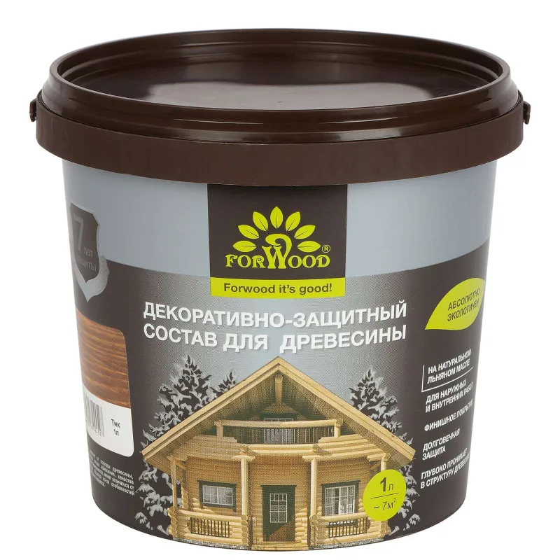 Состав декоративно-защитный для древесины Forwood тик полуматовый 1л_1