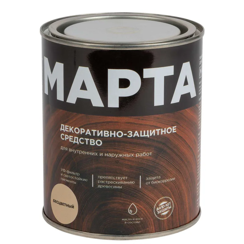 Декоративно-защитное средство для дерева с маслом и воском Марта бесцветное полуглянцевое 0,75л_1