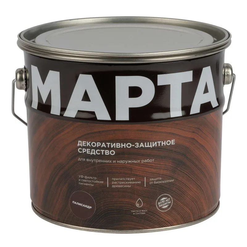 Декоративно-защитное средство для дерева с маслом и воском Марта палисандр полуглянцевое 2,7л_1