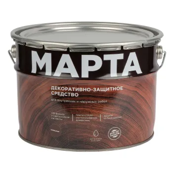 Изображение товара Декоративно-защитное средство для дерева Марта палисандр 9 л алкидная водоотталкивающая пропитка Изображение товара Декоративно-защитное средство для дерева Марта палисандр 9 л алкидная водоотталкивающая пропитка