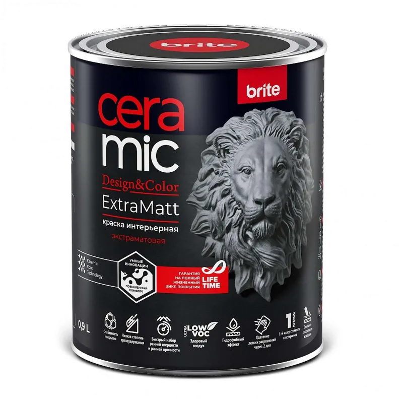 Краска интерьерная Brite Ceramic белая матовая база А 0,9 л_1