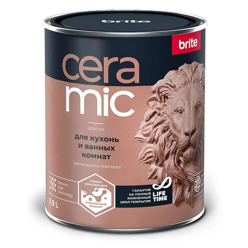 Краска для кухонь и ванных комнат Brite Ceramic бесцветная база С 0,9 л_1