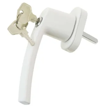 Изображение товара Металлическая оконная ручка с замком и штифтом 35 мм белая Изображение товара Металлическая оконная ручка с замком и штифтом 35 мм белая