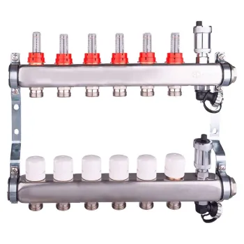 Изображение товара Коллекторная группа Aqualink 1'' на 6 выходов с расходомерами Изображение товара Коллекторная группа Aqualink 1'' на 6 выходов с расходомерами