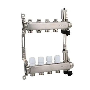 Изображение товара Коллекторная группа Aqualink 1 на 4 выхода без расходомеров для отопления Изображение товара Коллекторная группа Aqualink 1 на 4 выхода без расходомеров для отопления