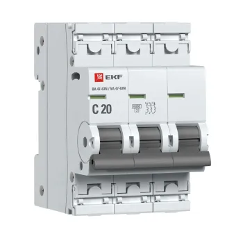 Изображение товара Автоматический выключатель трехполюсный 20А 6кА EKF PROxima EKF Изображение товара Автоматический выключатель трехполюсный 20А 6кА EKF PROxima EKF