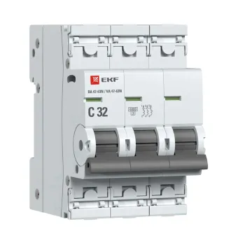 Изображение товара Выключатель автоматический трехполюсный C 32А 6кА PROxima EKF Изображение товара Выключатель автоматический трехполюсный C 32А 6кА PROxima EKF