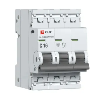 Изображение товара Автоматический выключатель EKF PROxima C 16А 6кА трехполюсный для защиты электросетей Изображение товара Автоматический выключатель EKF PROxima C 16А 6кА трехполюсный для защиты электросетей