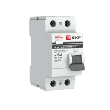 Изображение товара Двухполюсное УЗО EKF PROxima 25А 30мА тип A электромеханическое Изображение товара Двухполюсное УЗО EKF PROxima 25А 30мА тип A электромеханическое