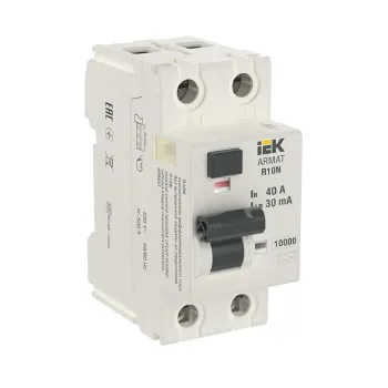 Изображение товара Двухполюсное УЗО IEK ARMAT R10N 40А 30мА тип A для защиты от поражения током Изображение товара Двухполюсное УЗО IEK ARMAT R10N 40А 30мА тип A для защиты от поражения током