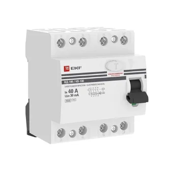 Изображение товара УЗО EKF PROxima четырехполюсное 40А 30мА тип AC электромеханическое Изображение товара УЗО EKF PROxima четырехполюсное 40А 30мА тип AC электромеханическое