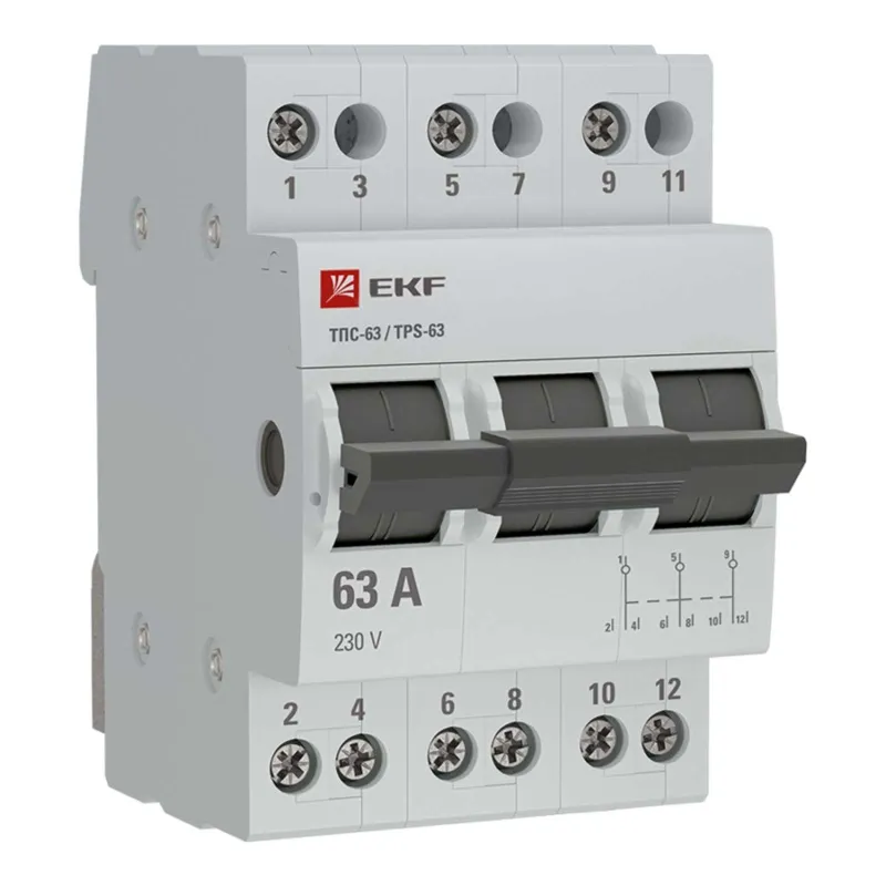 Переключатель трехполюсный 63А трехпозиционный PROxima EKF_1