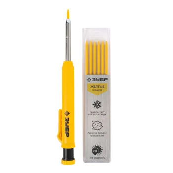 Изображение товара Карандаш строительный автоматический Зубр желтый с овальным наконечником Изображение товара Карандаш строительный автоматический Зубр желтый с овальным наконечником