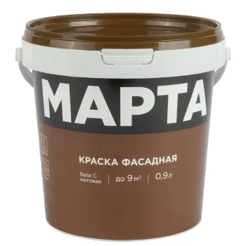 Изображение товара Фасадная краска Марта матовая база С 0,9л для фасадов и стен Изображение товара Фасадная краска Марта матовая база С 0,9л для фасадов и стен