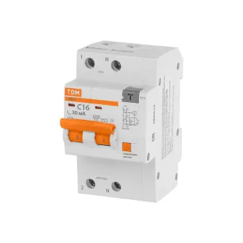 Изображение товара Выключатель автоматический дифференциального тока двухполюсной C 16А тип АС 4,5кА TDM Изображение товара Выключатель автоматический дифференциального тока двухполюсной C 16А тип АС 4,5кА TDM