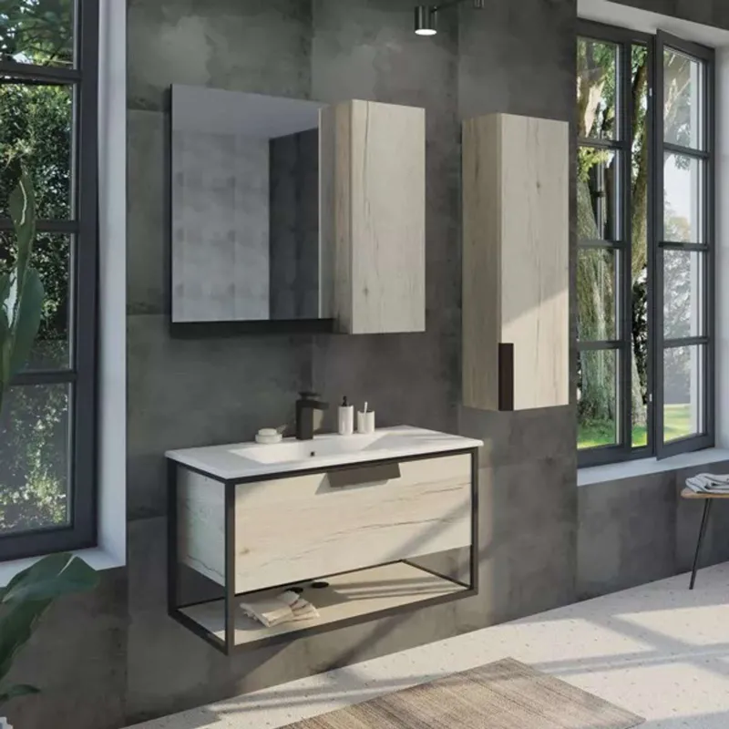 Тумба подвесная Comforty Бонн 90 с раковиной Quadro 90 графит/дуб дымчатый_1