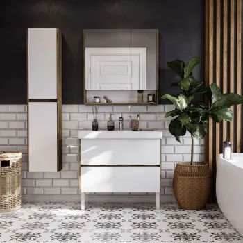 Изображение товара Зеркало шкаф Акватон Сканди 90 дуб рустикальный белый глянцевый с размерами 85 см Изображение товара Зеркало шкаф Акватон Сканди 90 дуб рустикальный белый глянцевый с размерами 85 см