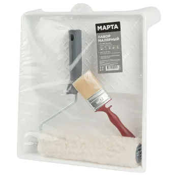 Изображение товара Набор малярный Марта: ванночка, валик 240мм, кисть 50мм Изображение товара Набор малярный Марта: ванночка, валик 240мм, кисть 50мм