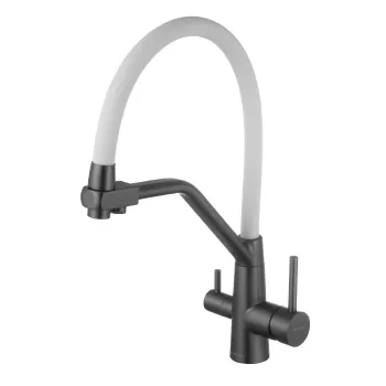 Изображение товара Смеситель для кухни Fmark FS0662-Q02 белый/графит однорычажный с гибким изливом Изображение товара Смеситель для кухни Fmark FS0662-Q02 белый/графит однорычажный с гибким изливом