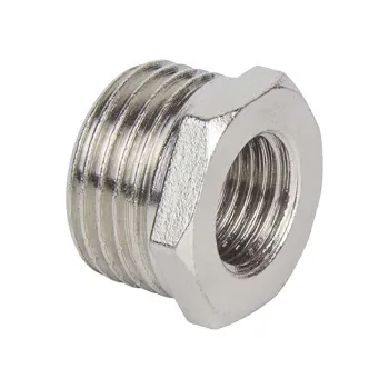 Изображение товара Футорка переходная TEBO 1x3/4 никелированная латунь для трубопроводов Изображение товара Футорка переходная TEBO 1x3/4 никелированная латунь для трубопроводов