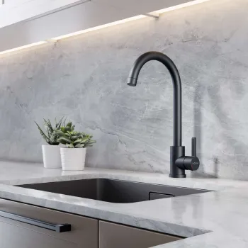 Изображение товара Смеситель для кухни Voda K525B черный с поворотным изливом и керамическим картриджем Изображение товара Смеситель для кухни Voda K525B черный с поворотным изливом и керамическим картриджем