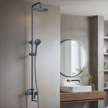 Изображение товара Душевая система с тропическим душем Esko Brussel Black черный матовый Изображение товара Душевая система с тропическим душем Esko Brussel Black черный матовый