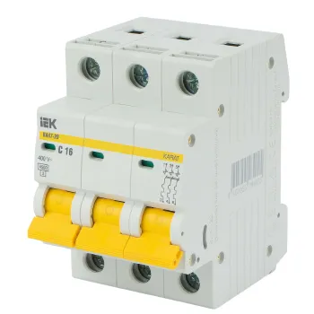 Изображение товара Автоматический выключатель IEK 3П 16А 4.5кА для защиты цепей Изображение товара Автоматический выключатель IEK 3П 16А 4.5кА для защиты цепей