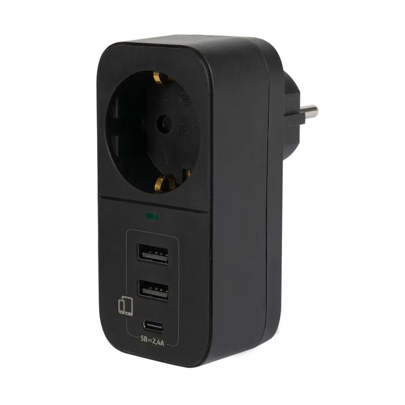 Адаптер сетевой Фотон 4000 Вт с заземлением 2 USB-A + USB-C 2,4А_1