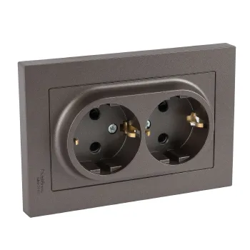 Розетка двухместная с заземлением со шторками AtlasDesign мокко IP20 Systeme Electric