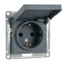 Механизм розетки с заземлением со шторками и крышкой AtlasDesign грифель IP20 Systeme Electric_1