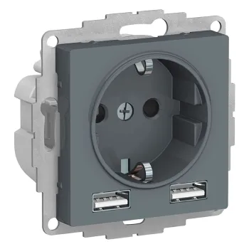 Изображение товара Механизм розетки с двумя USB выходами AtlasDesign Systeme Electric грифель Изображение товара Механизм розетки с двумя USB выходами AtlasDesign Systeme Electric грифель