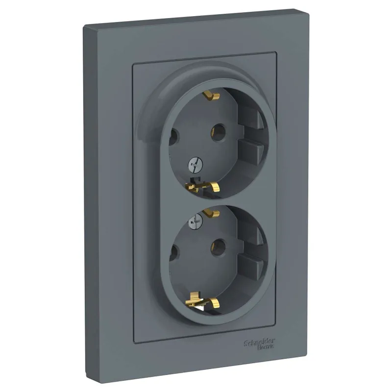 Розетка двухместная с заземлением AtlasDesign грифель IP20 Systeme Electric_1