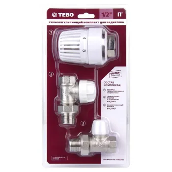 Изображение товара Набор для подключения радиатора TEBO 1/2" - термоголовка и клапаны Изображение товара Набор для подключения радиатора TEBO 1/2" - термоголовка и клапаны