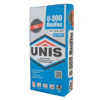 Изображение товара Клей для плитки Unis MaxiFlex U-300 C2TE S1 25 кг для внутренних и наружных работ Изображение товара Клей для плитки Unis MaxiFlex U-300 C2TE S1 25 кг для внутренних и наружных работ