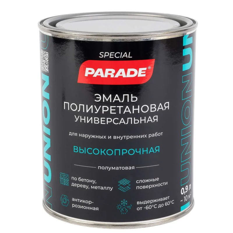 Эмаль полиуретановая универсальная Parade белая полуматовая 0,9л_1