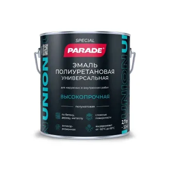 Изображение товара Эмаль полиуретановая Parade база С полуматовая 2,7л для металла, бетона и дерева Изображение товара Эмаль полиуретановая Parade база С полуматовая 2,7л для металла, бетона и дерева