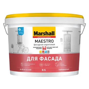 Изображение товара Фасадная краска Maestro глубокоматовая 9л для фасадов и цоколей Изображение товара Фасадная краска Maestro глубокоматовая 9л для фасадов и цоколей