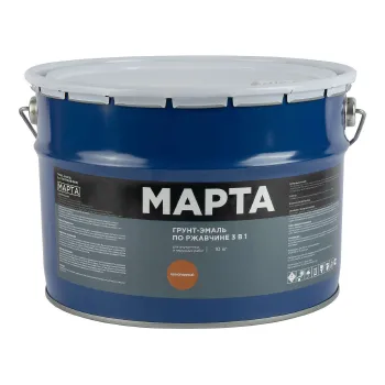 Изображение товара Грунт-эмаль по ржавчине 3в1 Марта шоколадная глянцевая 10кг Изображение товара Грунт-эмаль по ржавчине 3в1 Марта шоколадная глянцевая 10кг