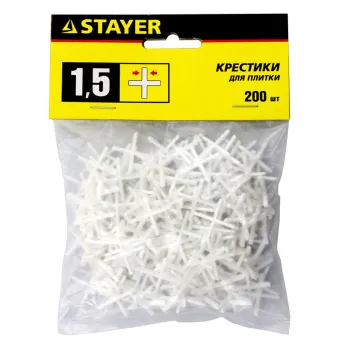 Изображение товара Крестики для плитки Stayer 1, 5 мм 200 шт - профессиональные крепежи для точной укладки Изображение товара Крестики для плитки Stayer 1, 5 мм 200 шт - профессиональные крепежи для точной укладки