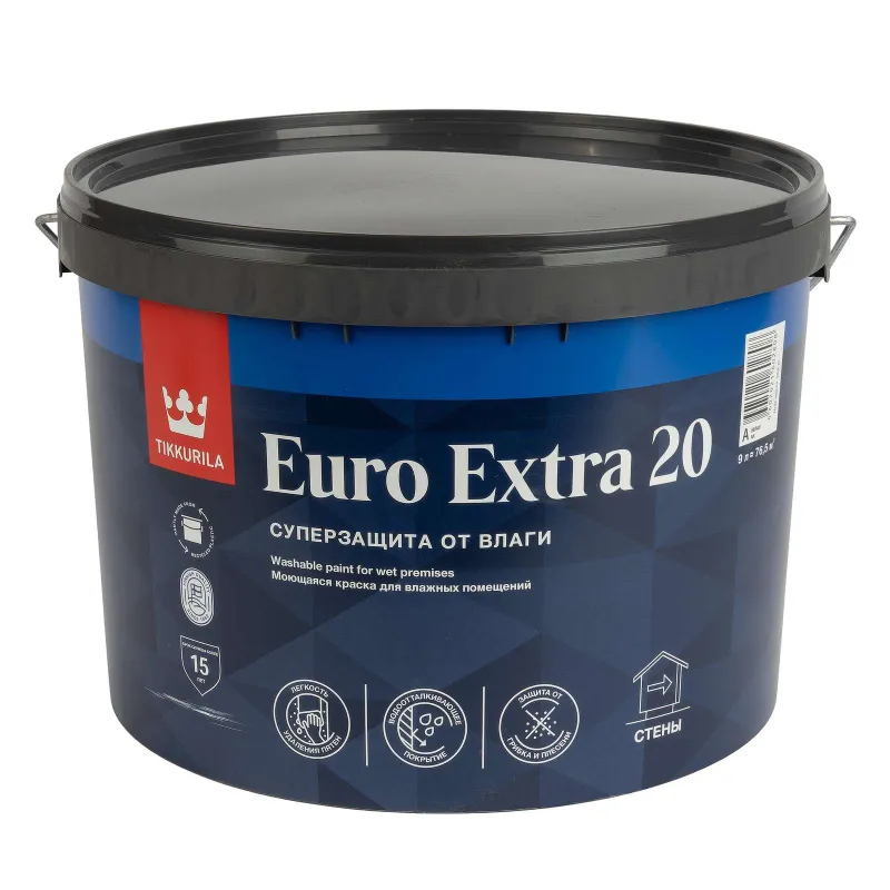 Краска интерьерная для влажных помещений Euro 20 полуматовая 9л Tikkurila_1