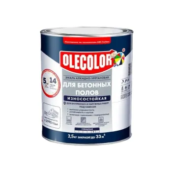 Изображение товара Эмаль алкидно-уретановая для бетонных полов Olecolor 2,5 кг серая Изображение товара Эмаль алкидно-уретановая для бетонных полов Olecolor 2,5 кг серая