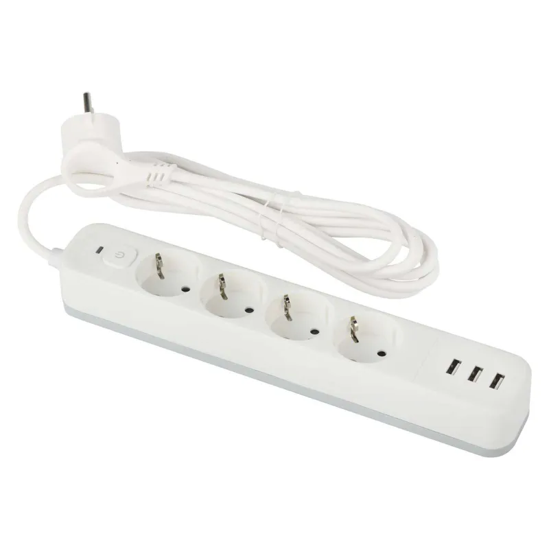 Фильтр сетевой 3м 4 розетки 3 USB с заземлением и выключателем белый Эра_1
