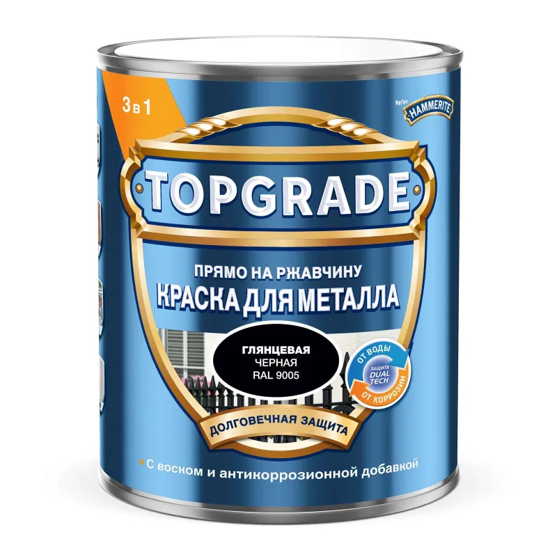 Краска по металлу 3в1 гладкая Topgrade черная (RAL 9005) глянцевая 0,75л_1