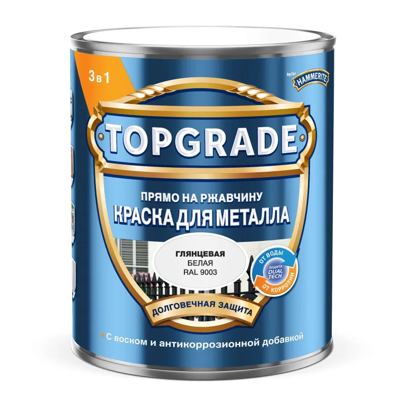 Краска по металлу 3в1 гладкая Topgrade белая (RAL 9003) глянцевая 0,75л_1