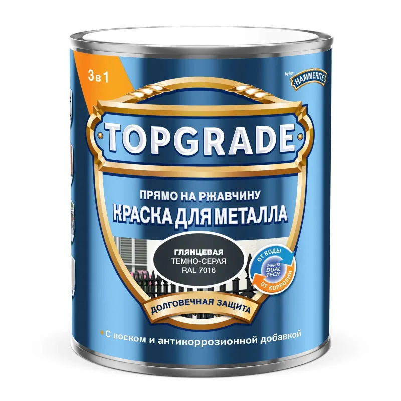 Краска по металлу 3в1 гладкая Topgrade темно-серая (RAL 7016) глянцевая 0,75л_1