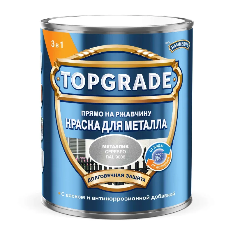 Краска по металлу 3в1 гладкая Topgrade серебрянная (RAL 9006) глянцевая 0,75л_1