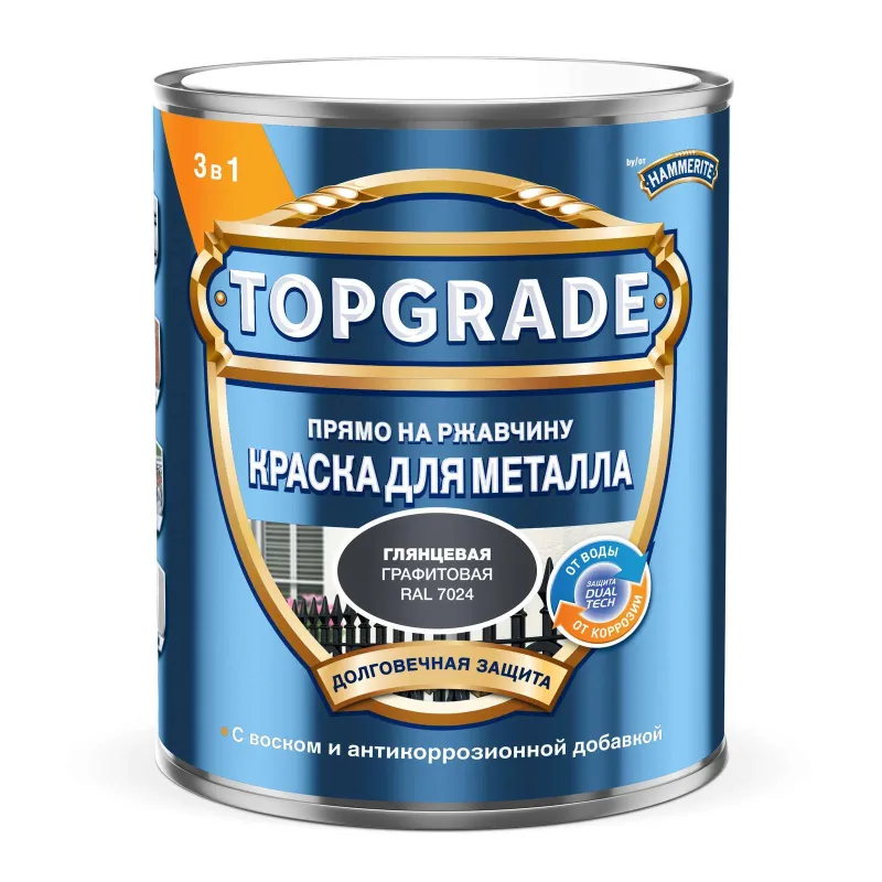 Краска по металлу 3в1 гладкая Topgrade графитовая (RAL 7024) глянцевая 0,75л_1