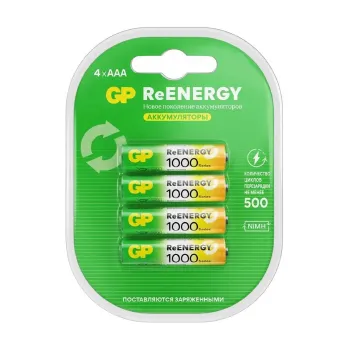 Изображение товара Аккумулятор перезаряжаемый GP ReEnergy AAA 930мАч 4 шт Изображение товара Аккумулятор перезаряжаемый GP ReEnergy AAA 930мАч 4 шт