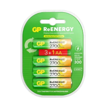 Изображение товара Аккумулятор GP ReEnergy AA 2650мАч 4шт Никель-металлгидридный Изображение товара Аккумулятор GP ReEnergy AA 2650мАч 4шт Никель-металлгидридный